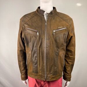 Men's Tan Leather Bomber Jacket